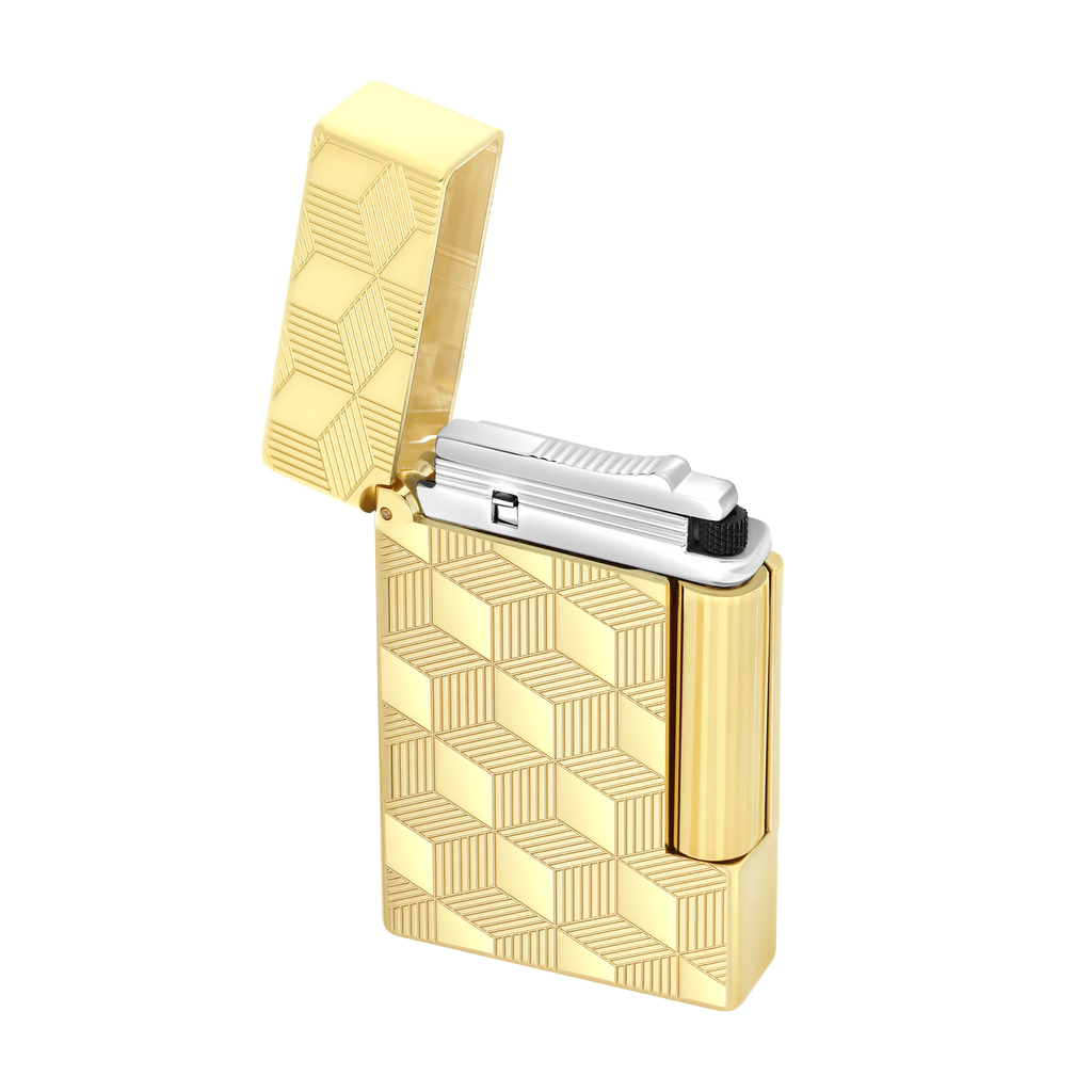 S.T. Dupont Initial Cube Guilloche lighter Gold - 020841