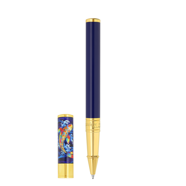 S.T. Dupont D-INITIAL ROLLERBALL BLUE & GOLD PEN KOI FISH 262005 ...