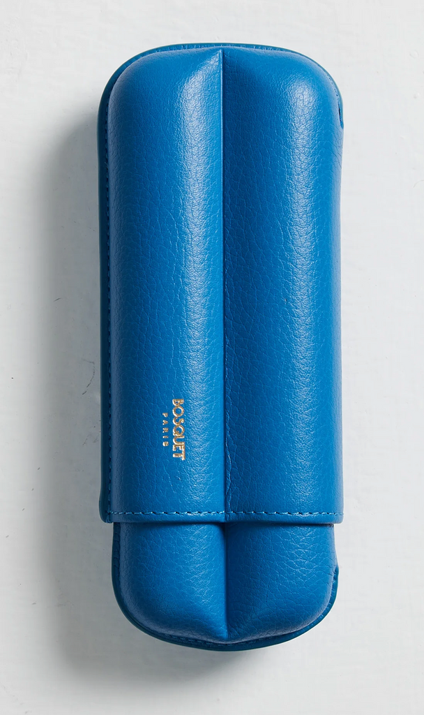 BOSQUET-PARIS Grained Calf Leather Cylindrical Case For 2 Cigars - Capri Blue CL2CB