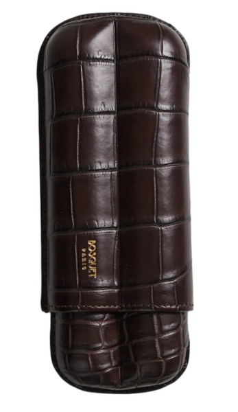 BOSQUET 2 Finger Cigar Case Genuine Crocodile Brown