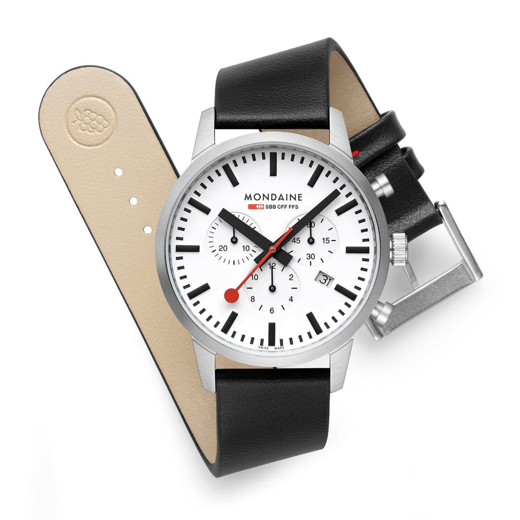 MONDAINE Neo Black vegan grape leather, 41 mm -MSD.41411.LBV CHRO WHITE